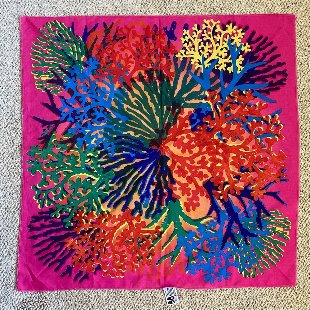 LUSH Multi-color Neon Coral Design Knot-Wrap Scarf